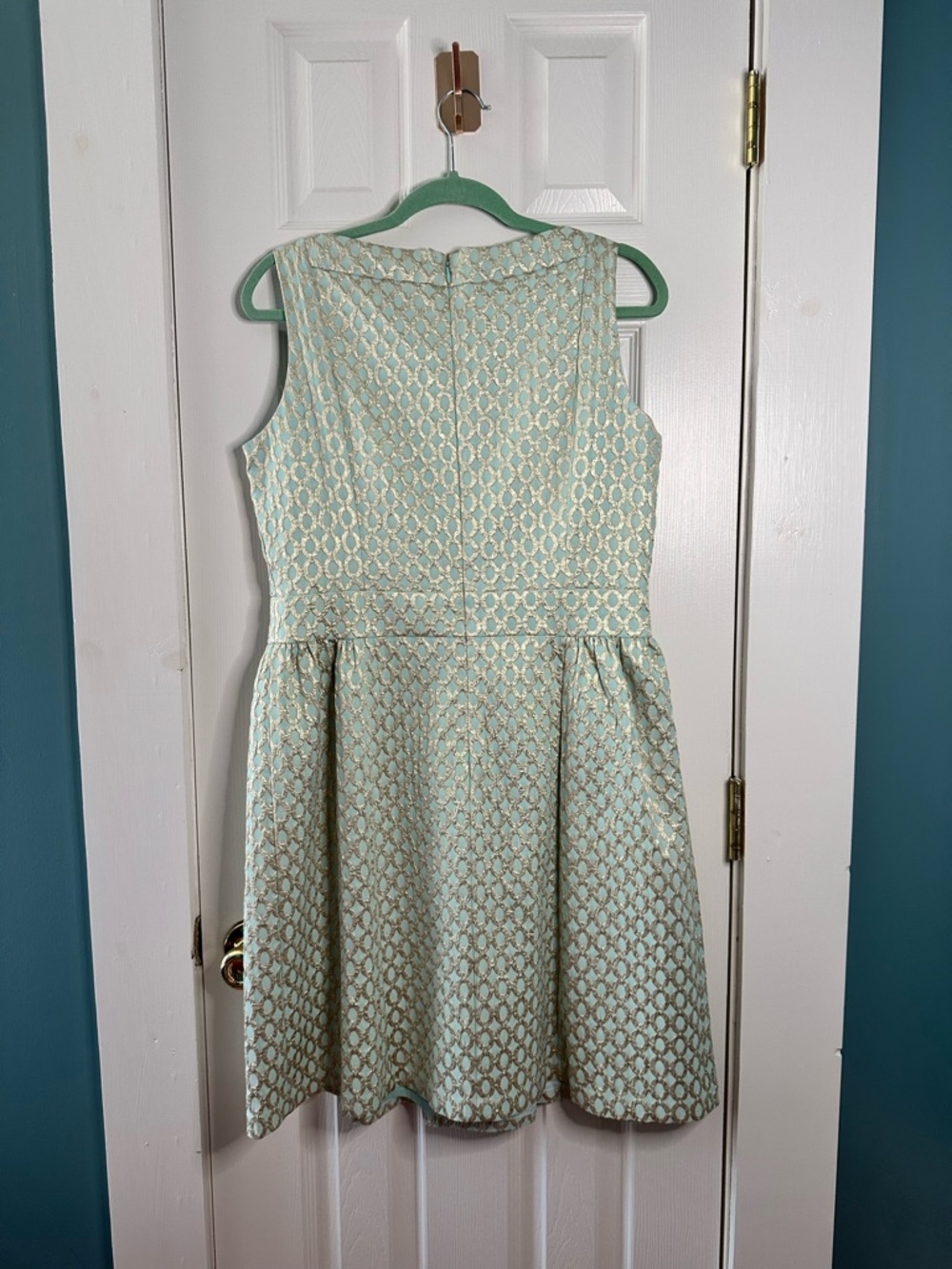 Lauren Ralph Lauren Aqua Blue & Gold Brocade Metallic Jacquard Dress Size 14 - Picture 2 of 10